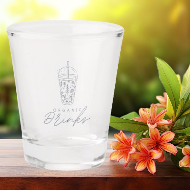 Flowers Grey Colour With Inscription Organic Drink Shot Glass (Creator Uploaded)