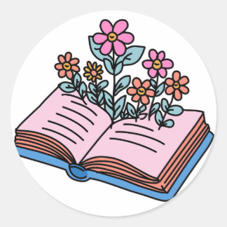 flowers growing from book classic round sticker