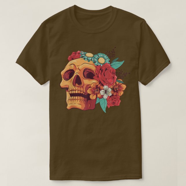 FLowers Growing On Skull Bone Head Skeleton Skull  T-Shirt (Design Front)