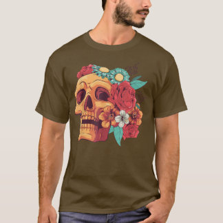 FLowers Growing On Skull Bone Head Skeleton Skull T-Shirt