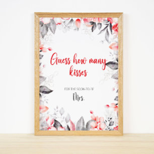 Flowers guess how many kisses bridal game poster