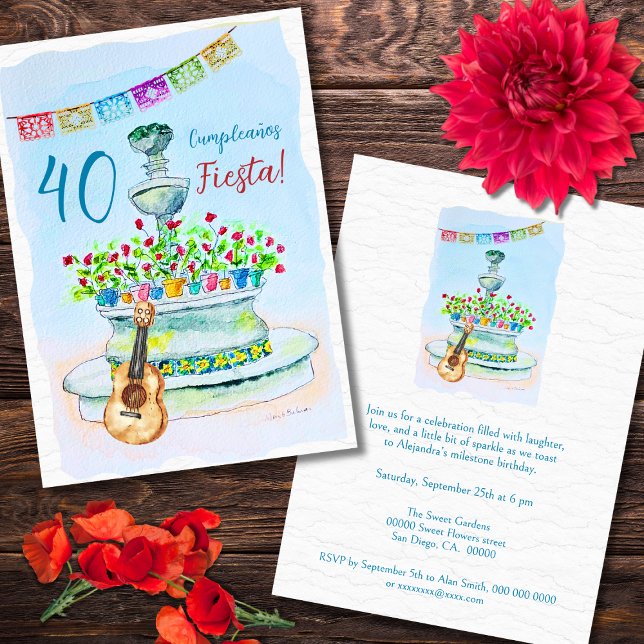 Flowers Guitar Watercolor Mexican Fiesta Birthday Invitation (Creator Uploaded)
