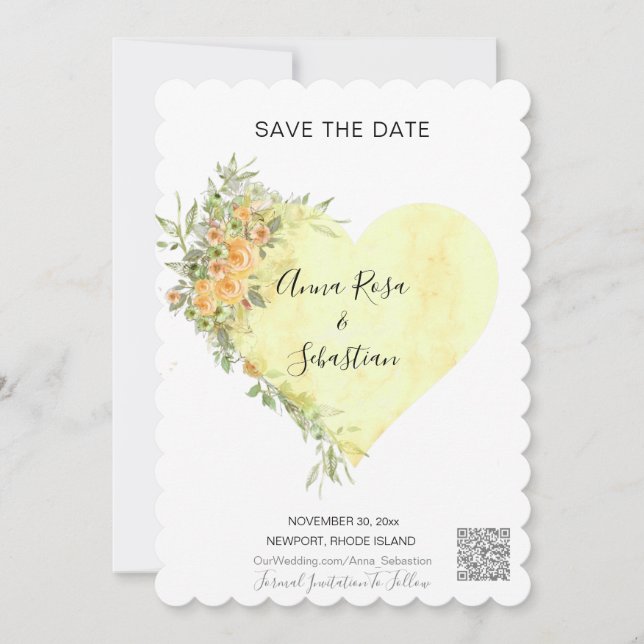 *~* Flowers Heart AR6 QR - WEDDING SAVE the DATE  Invitation (Front)