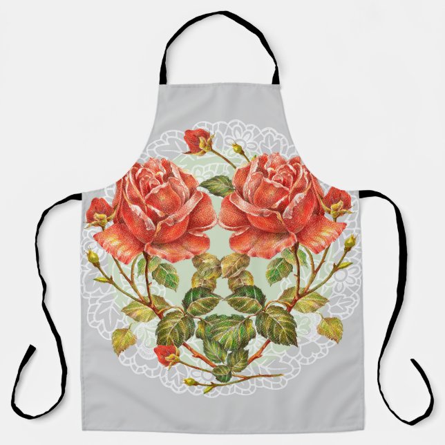 Flowers heart on white napkin seamless pattern apron (Front)