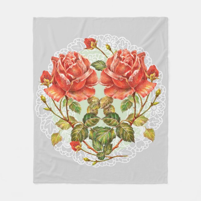 Flowers heart on white napkin seamless pattern fleece blanket (Front)