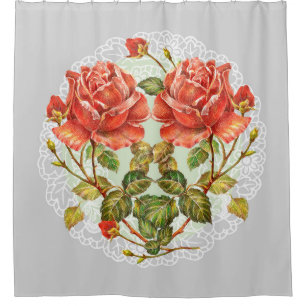 Flowers heart on white napkin seamless pattern shower curtain