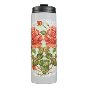 Flowers heart on white napkin seamless pattern thermal tumbler