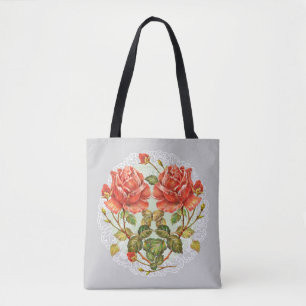 Flowers heart on white napkin seamless pattern tote bag