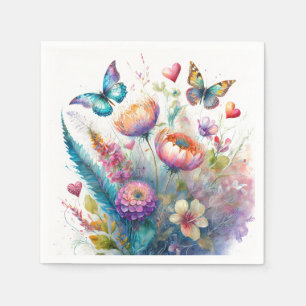 Flowers, hearts and butterflies napkin