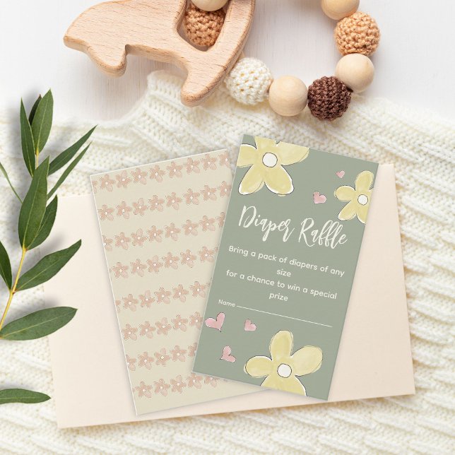Flowers Hearts Baby Shower Girl Diaper Raffle Enclosure Card (Creator Uploaded)