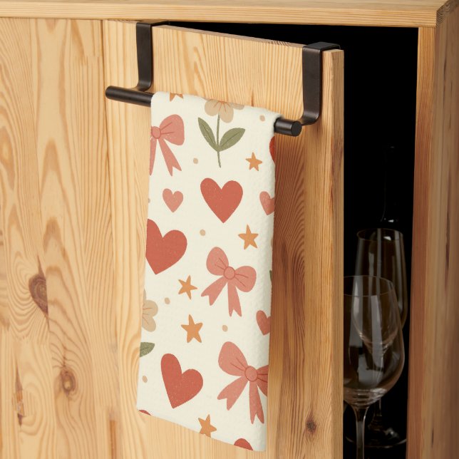 Flowers Hearts & Cute Bows - Kitchen Towel (Thirds Fold)
