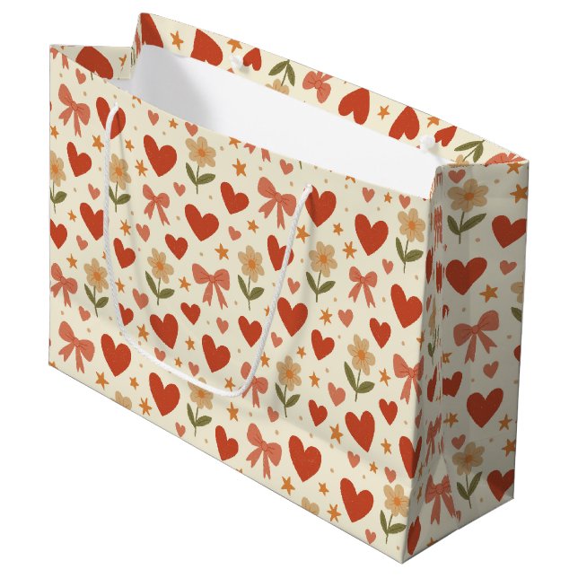 Flowers Hearts & Cute Bows - Large Gift Bag (Front Angled)