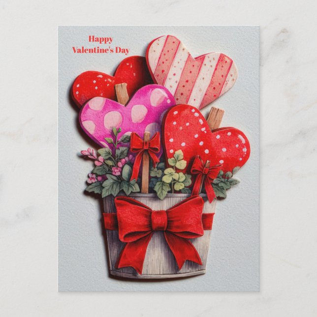 Flowers Hearts in a Pot Valentine`s Day Card  (Front)