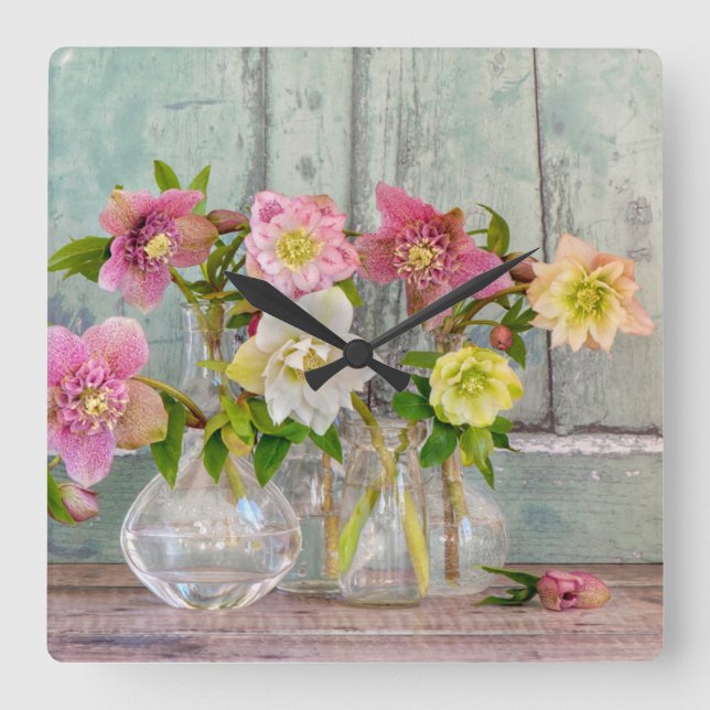 Flowers | Hellebores in Vases Square Wall Clock (Front)