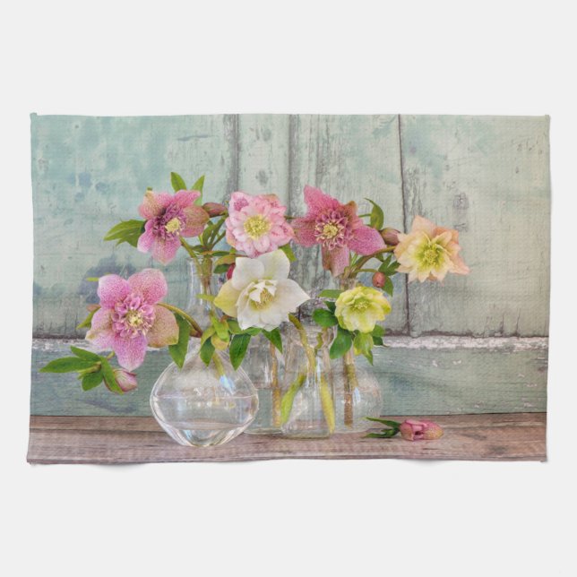Flowers | Hellebores in Vases Tea Towel (Horizontal)