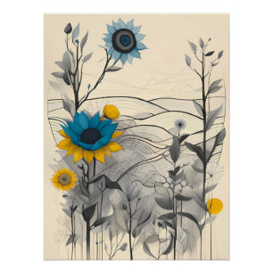 flowers hills landscape plant nature drawing art poster