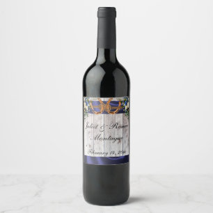 Flowers, & Horseshoes, Blue Ribbon Wine Label