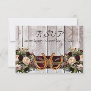 Flowers & Horseshoes, Burgundy Ribbon RSVP Card