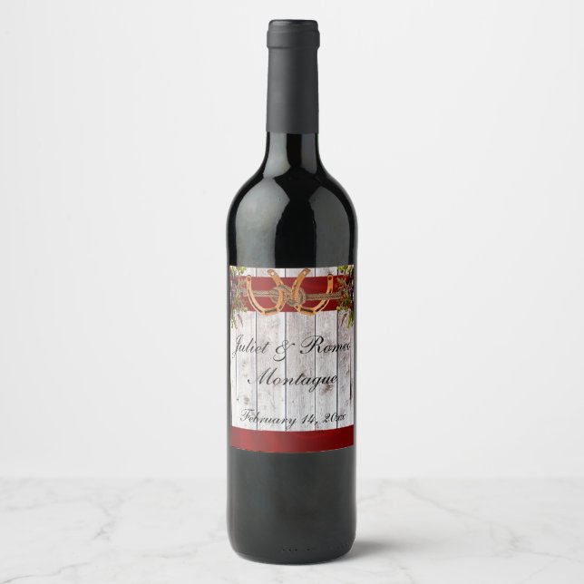 Flowers & Horseshoes, Red Ribbon Wine Label (Front)