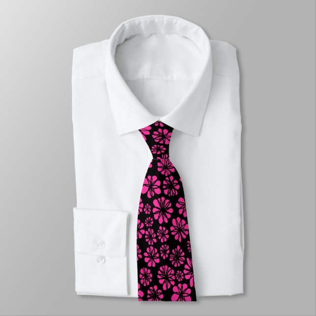 Flowers - Hot Pink on Black Tie (Tied)