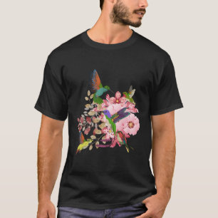 Flowers Hummingbird Floral Bird Animal Hummingbird T-Shirt