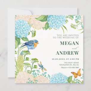 Flowers Hydrangea Bird Butterfly wedding Invitation