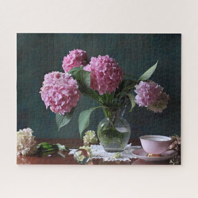 Flowers | Hydrangeas in Vase Jigsaw Puzzle (Horizontal)