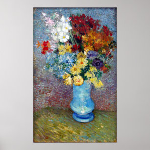Flowers in a blue vase by Vincent van Gogh Poster