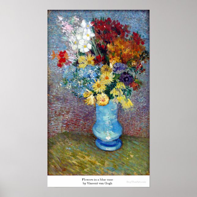 Flowers in a blue vase by Vincent van Gogh Poster (Front)