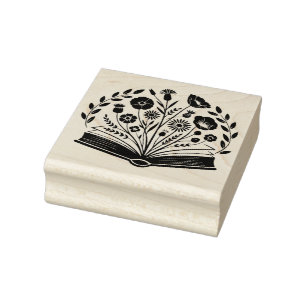 Flowers in a Book Rubber Stamp
