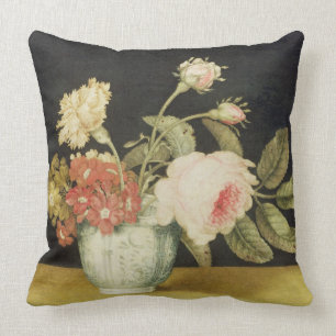 Flowers in a Delft Jar (oil on panel) Cushion