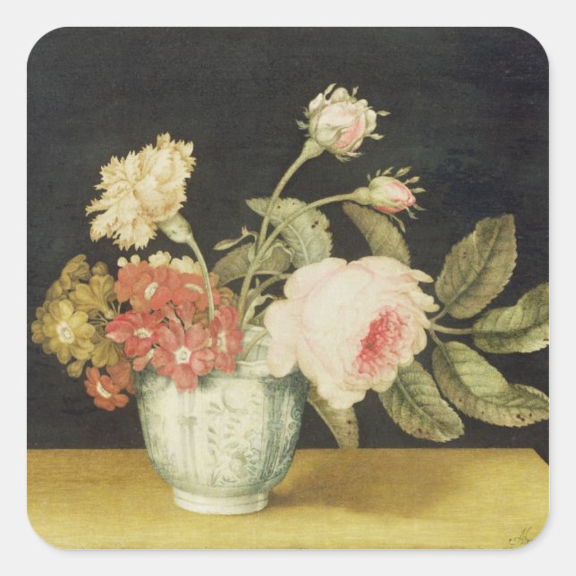 Flowers in a Delft Jar (oil on panel) Square Sticker (Front)