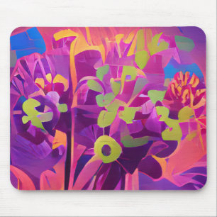 Flowers in a field colourful abstract digital art mouse pad
