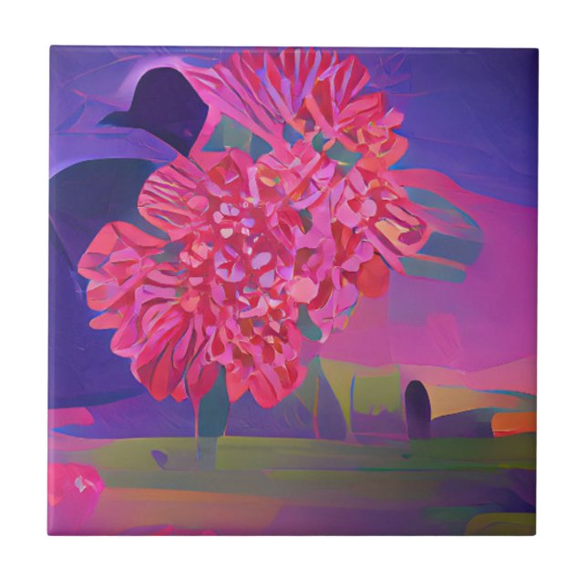 Flowers in a field colourful abstract digital art  tile (Front)