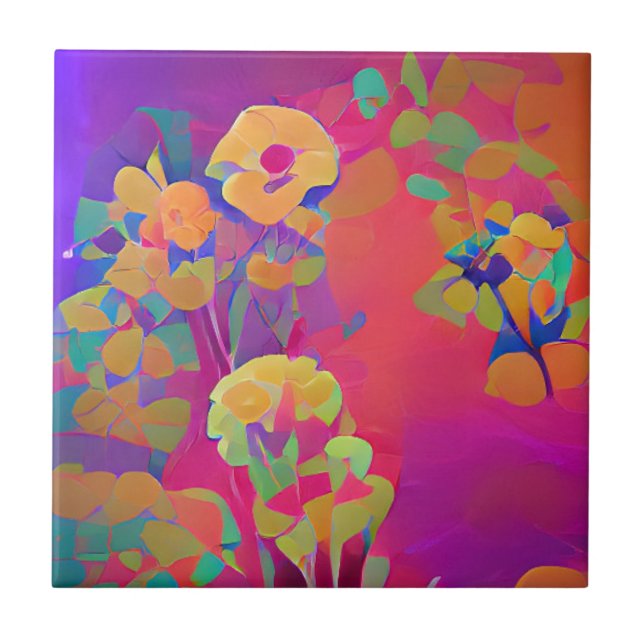 Flowers in a field colourful abstract digital art tile (Front)