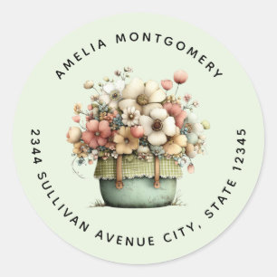 Flowers in a Pot Cosy Shabby Cute - Address Classic Round Sticker