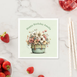 Flowers in a Pot Cosy Shabby Cute Birthday Napkin