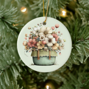 Flowers in a Pot Cosy Shabby Cute Ceramic Tree Decoration