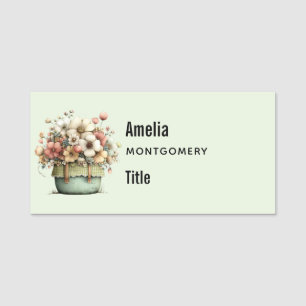 Flowers in a Pot Cosy Shabby Cute Name Tag
