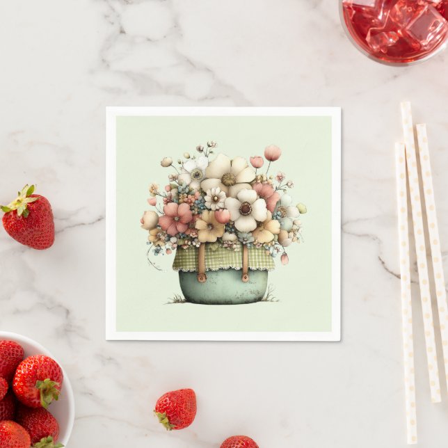 Flowers in a Pot Cosy Shabby Cute Napkin (Insitu)