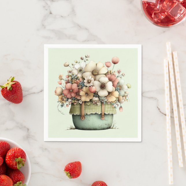 Flowers in a Pot Cosy Shabby Cute Napkin (Insitu)