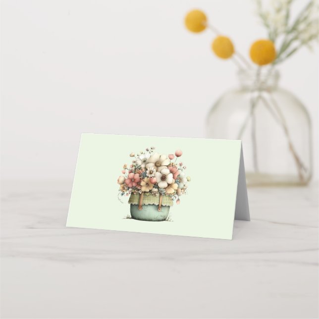 Flowers in a Pot Cosy Shabby Cute Place Card (Front)