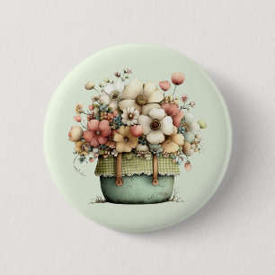 Flowers in a Pot Cozy Shabby Cute 6 Cm Round Badge