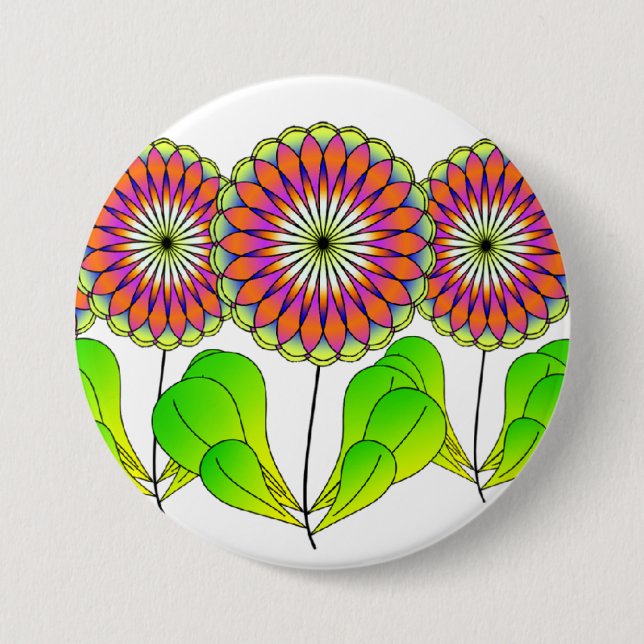 Flowers in a Row 7.5 Cm Round Badge (Front)
