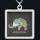 Flowers In A Shape Of An Elephant Silver Plated Necklace<br><div class="desc">Colourful retro flowers in a shapes on an elephant. Design is available on many other products. By request on all products.</div>