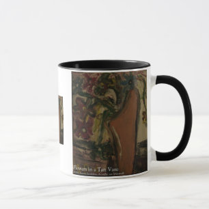 flowers in a tan vase mug