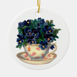 Flowers in a Teacup Vintage Art Ceramic Tree Decoration