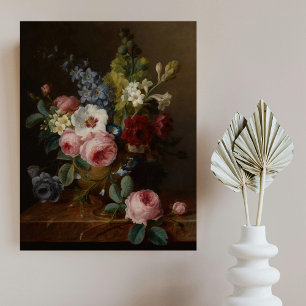 Flowers in a Vase on a Marble Ledge Poster