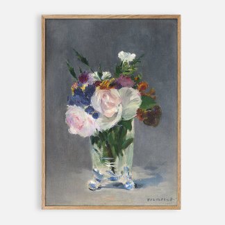 Flowers in a vase, vintage oil on canvas poster
