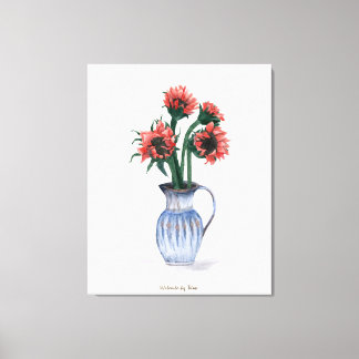Flowers in a Vase Watercolor Canvas Print